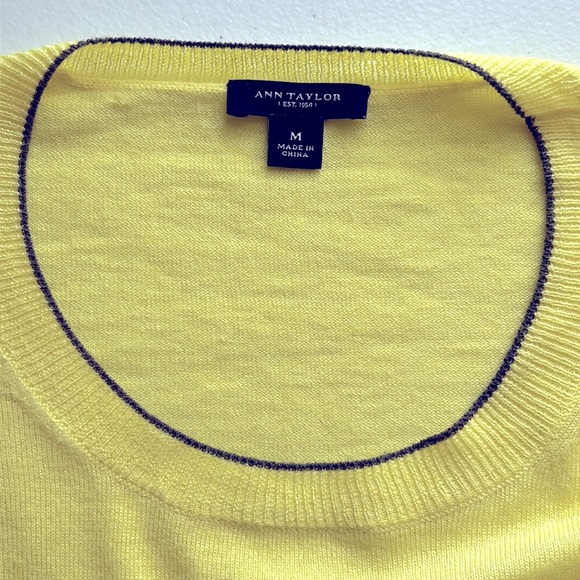 Ann Taylor, Lightweight, Yellow Sweater With Brown Trim, Size Medium. - Picture 6 of 7
